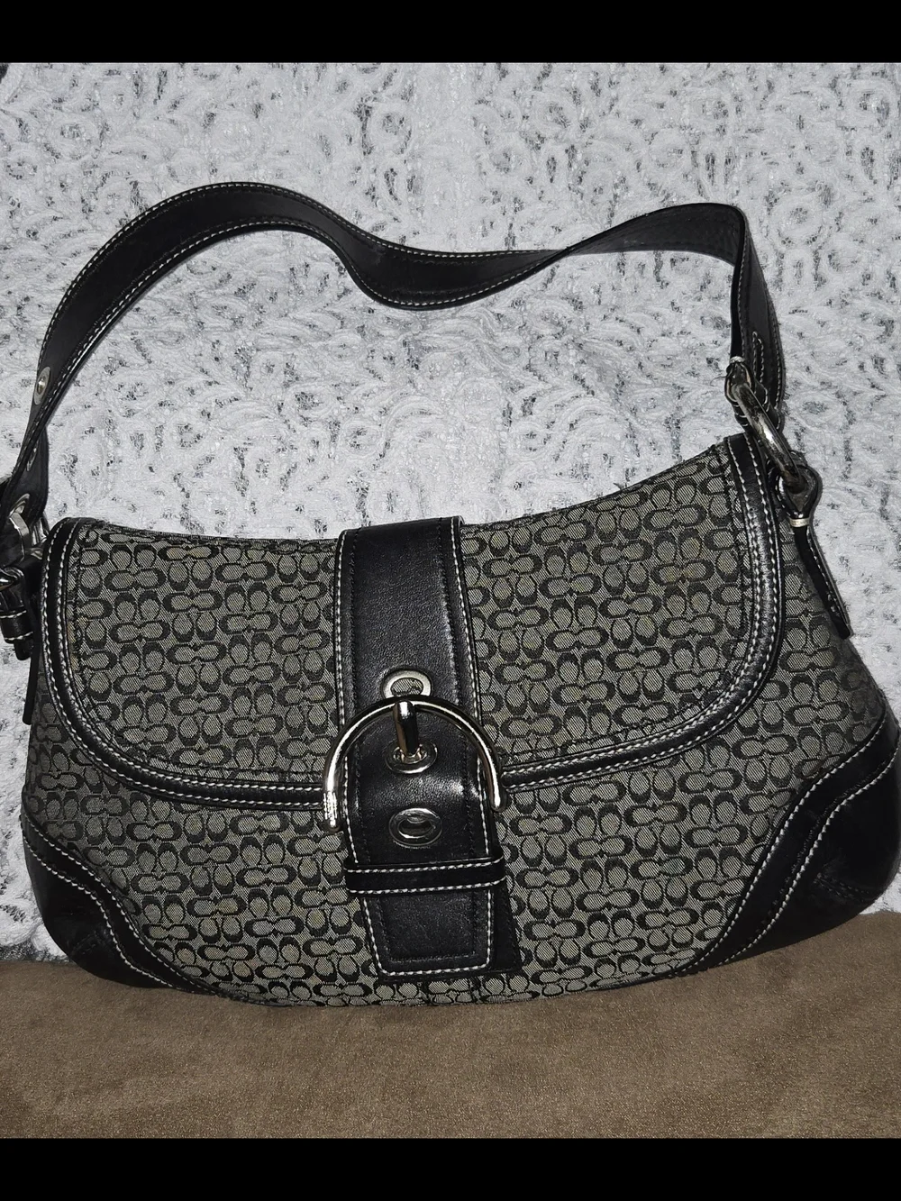 Vintage Y2K Coach Black and Gray Signature Shoulder Bag